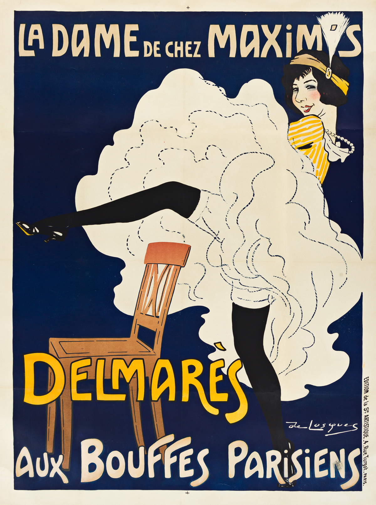 DANIEL DE LOSQUES (DAVID THOROUDE, 1880-1915).  LA DAME DE CHEZ MAXIMS / DELMARÈS. 1910. 61x45 inches, 156x115 cm. Edition de la Ste.